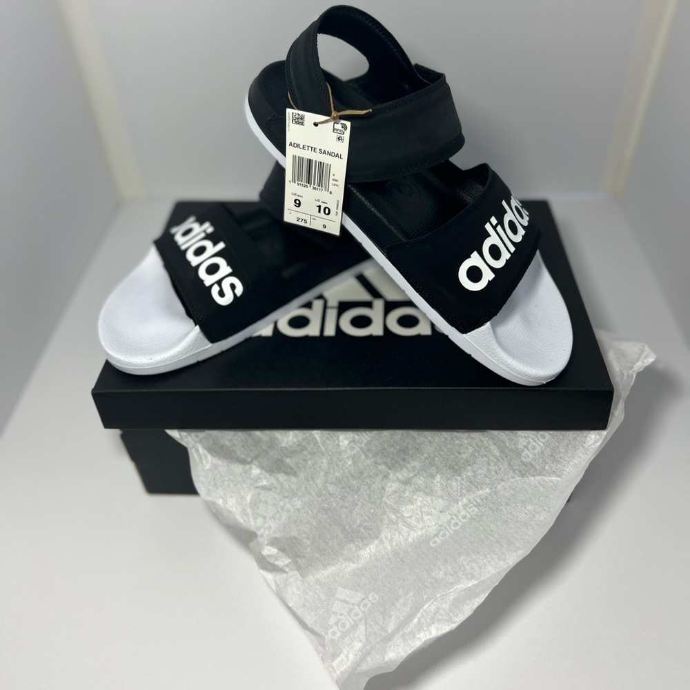 Adidas Adilette Black/White Sandal Slide Brand New in Box Women’s Size 10
